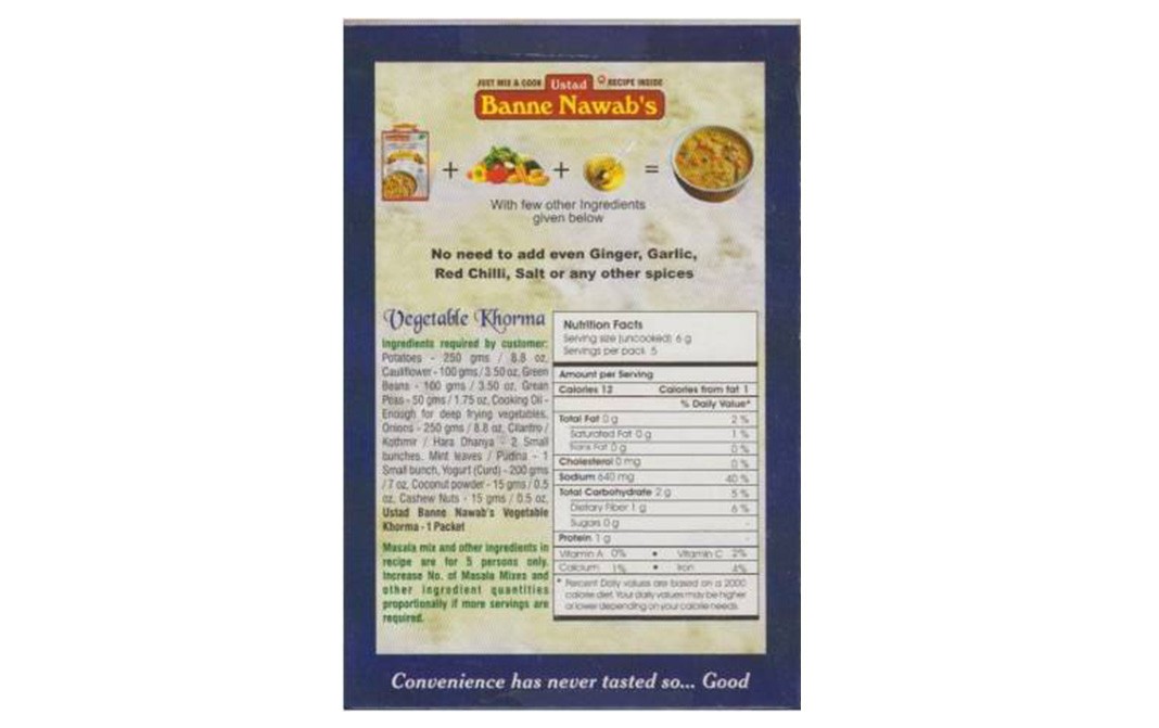 Ustad Banne Nawab's Vegetable Khorma Masala (Vegetable Curry)   Box  28 grams